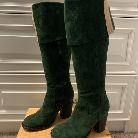 Tall Dark Green Suede Boots - Picture 9 of 11